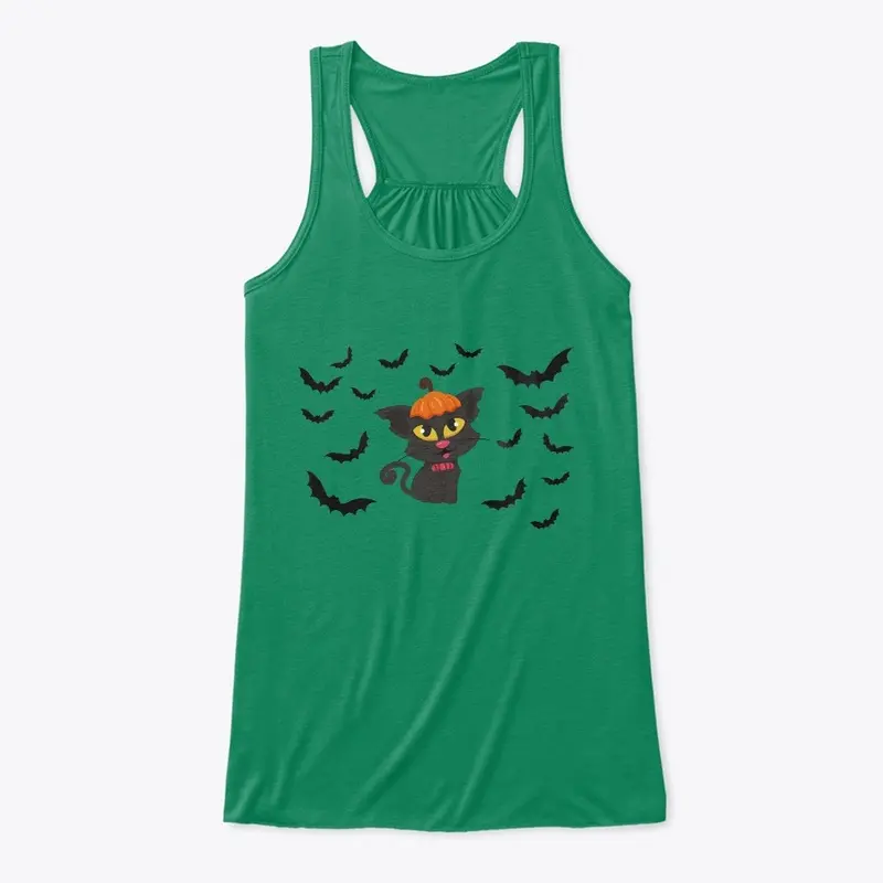 Cat and Halloween Crazy Bat T-Shirt