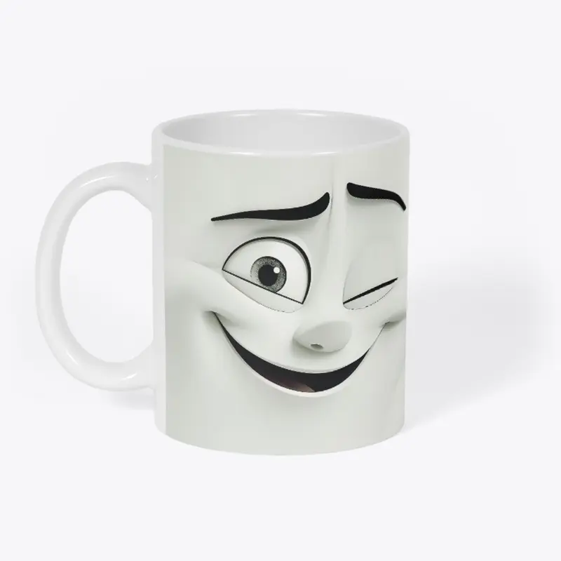 Winking Cartoon Face 3D Mug Wrap